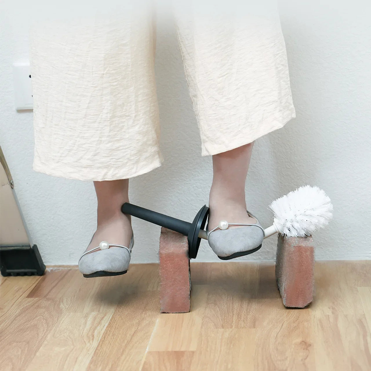 Plastic Toilet Brush with Long Handle & Standing Base – Bathroom Cleaning Tool