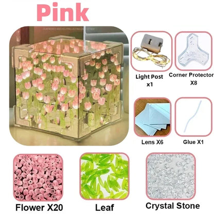 DIY Tulip Mirror Cube Lamp – Handmade Flower Night Light & Bedroom Decor Gift