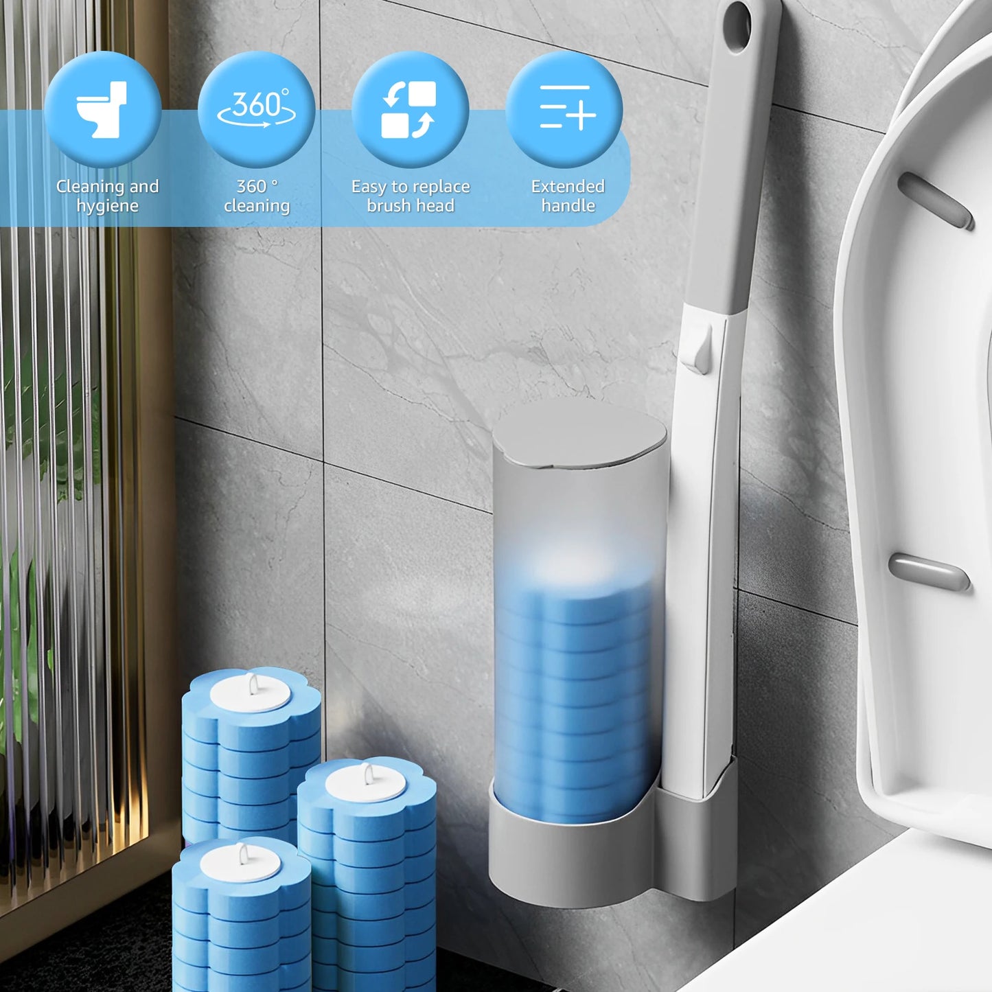 Disposable Toilet Brush with Long Handle & Replaceable Head – Bathroom Cleaning Tool