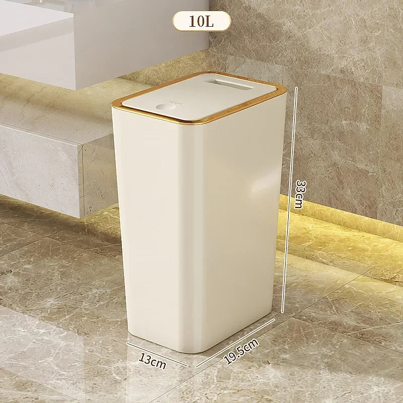 10L Odor-Proof Trash Can – One-Touch Modern Design, Durable Plastic, Leakproof Bin for Kitchen & Bathroom