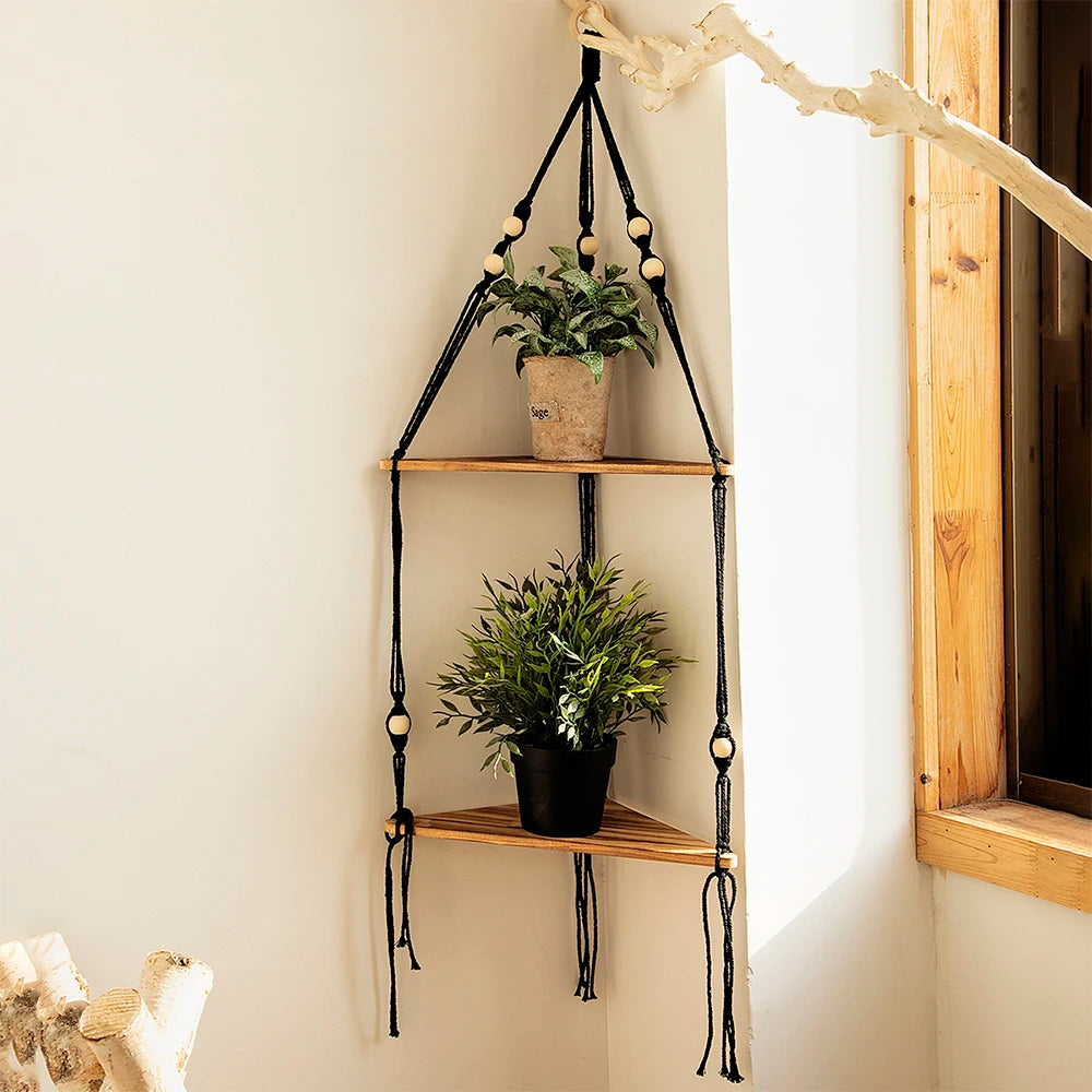1/2/3-Tier Boho Corner Wall Shelf – Floating Wood Display for Home Decor
