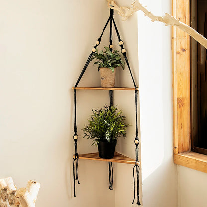 1/2/3-Tier Boho Corner Wall Shelf – Floating Wood Display for Home Decor
