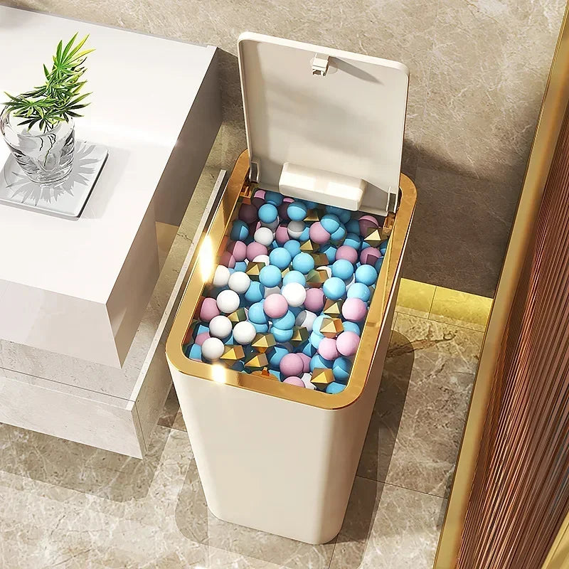 10L Odor-Proof Trash Can – One-Touch Modern Design, Durable Plastic, Leakproof Bin for Kitchen & Bathroom
