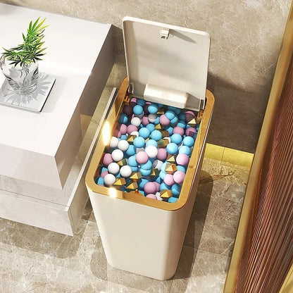 10L Odor-Proof Trash Can – One-Touch Modern Design, Durable Plastic, Leakproof Bin for Kitchen & Bathroom