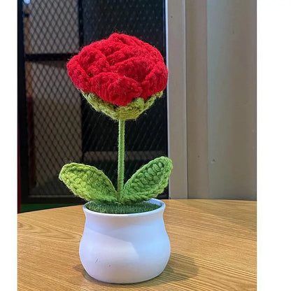 DIY Mini Handwoven Rose Plant – Woolen Thread Potted Decor for Office & Home