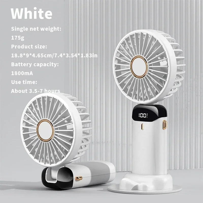 Foldable Handheld Mini Fan 3000mAh, 5-Speed, USB Rechargeable with Phone Stand & Display Screen