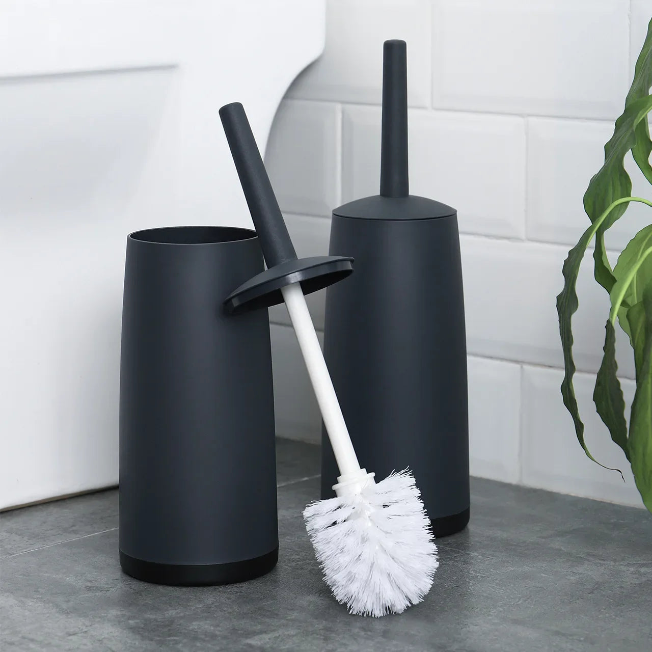 Plastic Toilet Brush with Long Handle & Standing Base – Bathroom Cleaning Tool