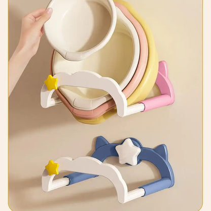 Wall Mounted Wash Basin Rack – Suction Cup Retractable Storage Drain Holder for Basin, Pot Lids & Bathroom Accessories