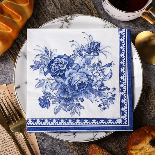 20pcs Blue Printed 2-Ply Paper Napkins Party & Wedding Use