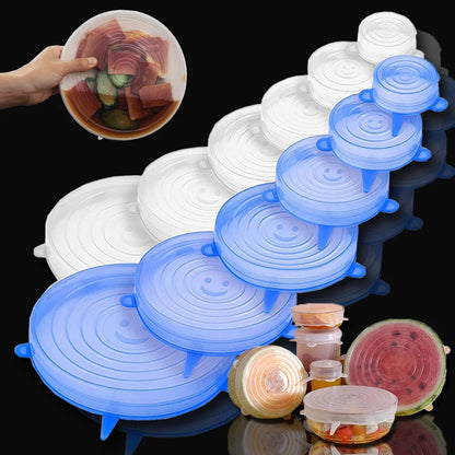 6PCS Reusable Silicone Lids Flexible Fresh-Keepers for Cans & Dishes
