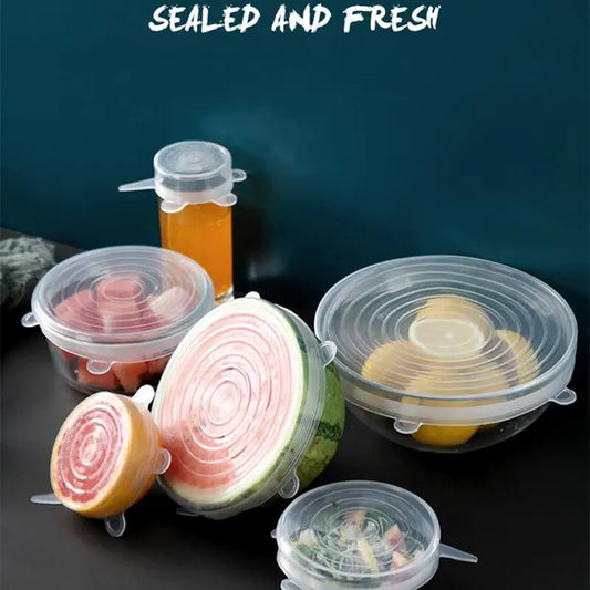 6PCS Reusable Silicone Lids Flexible Fresh-Keepers for Cans & Dishes