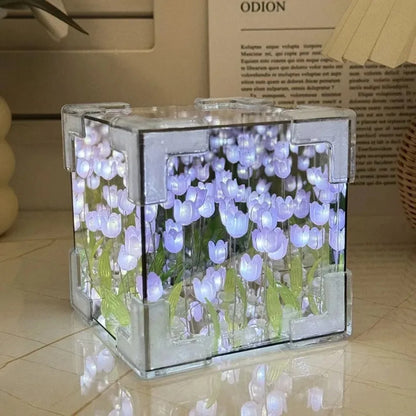 DIY Tulip Mirror Cube Lamp – Handmade Flower Night Light & Bedroom Decor Gift