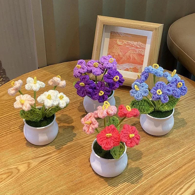 DIY Mini Handwoven Rose Plant – Woolen Thread Potted Decor for Office & Home