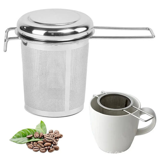 304 Stainless Steel Collapsible Tea Strainer with Lid & Double Handles
