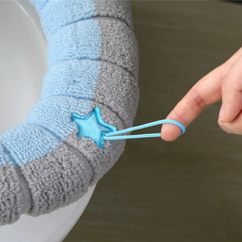 Winter Warm Toilet Seat Cover – Thick Soft Washable Cushion with Handle
