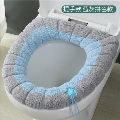 Winter Warm Toilet Seat Cover – Thick Soft Washable Cushion with Handle