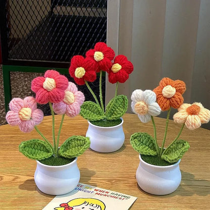 DIY Mini Handwoven Rose Plant – Woolen Thread Potted Decor for Office & Home