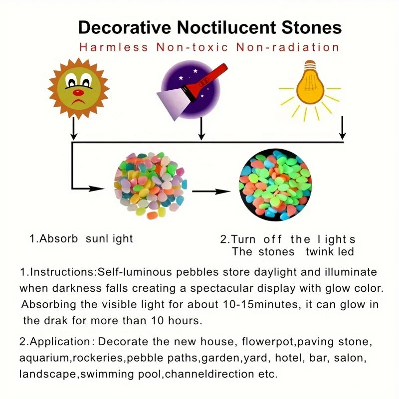 100pcs Glow-in-the-Dark Garden Pebbles  Luminous Stones for Decor