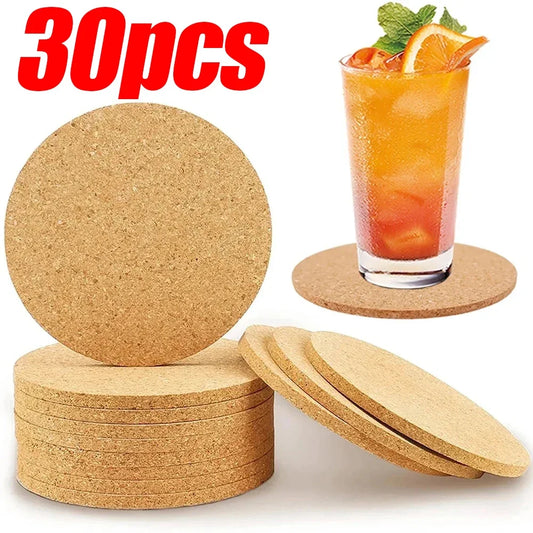 30/1PCS Natural Wooden Cork Coaster – Non-Slip Drink Mat for Tea, Coffee & Table Decor