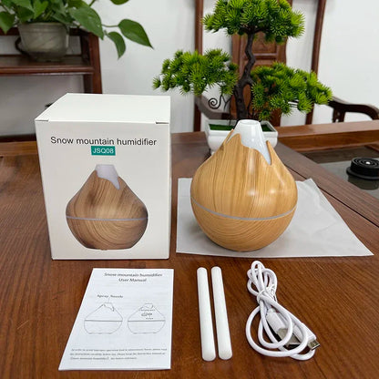 350ML Wood Grain Ultrasonic Essential Oil Diffuser with Remote & 7-Color LED Light