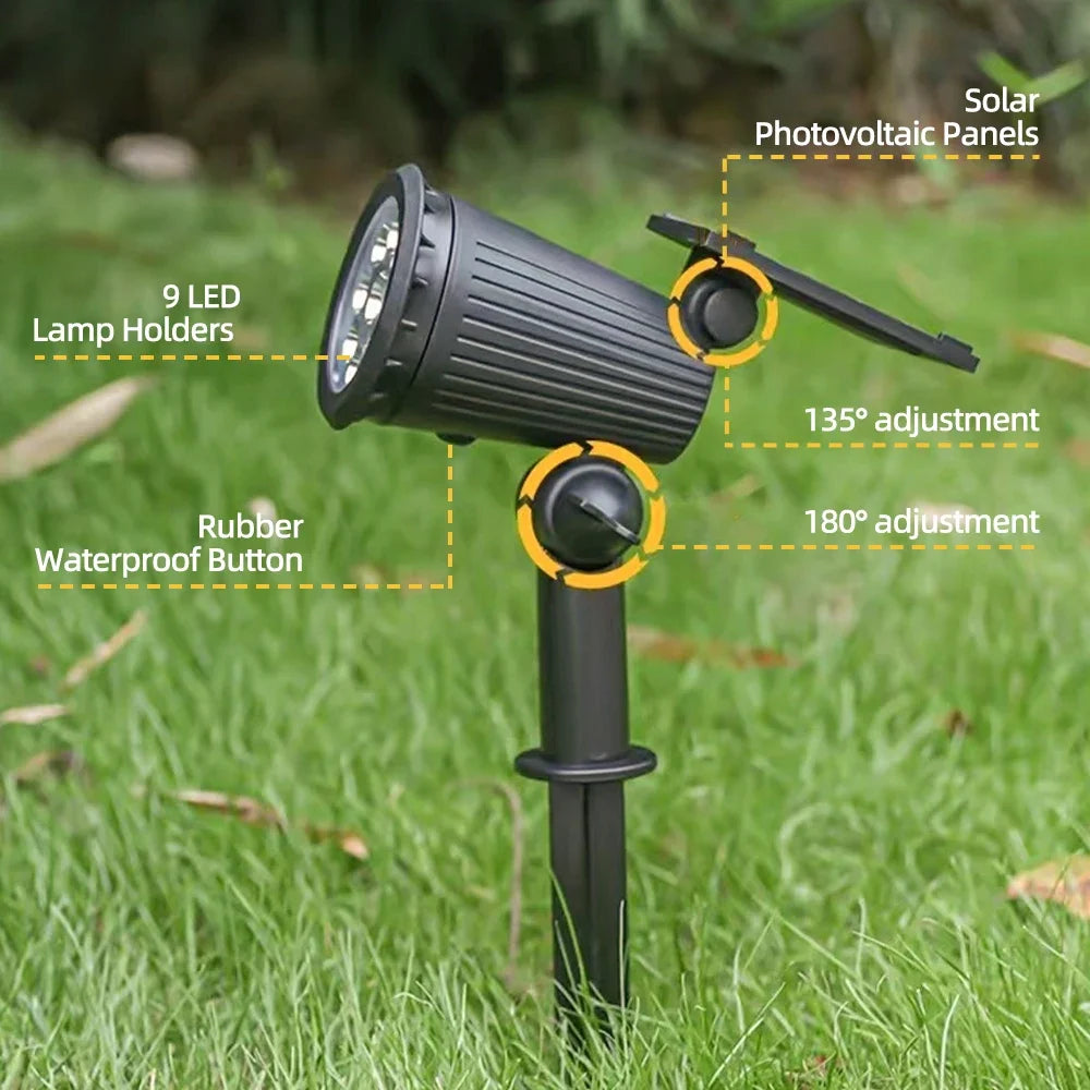 9-LED RGB Solar Spotlights – Waterproof Outdoor Landscape Lights for Garden & Trees
