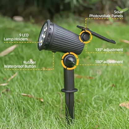 9-LED RGB Solar Spotlights – Waterproof Outdoor Landscape Lights for Garden & Trees