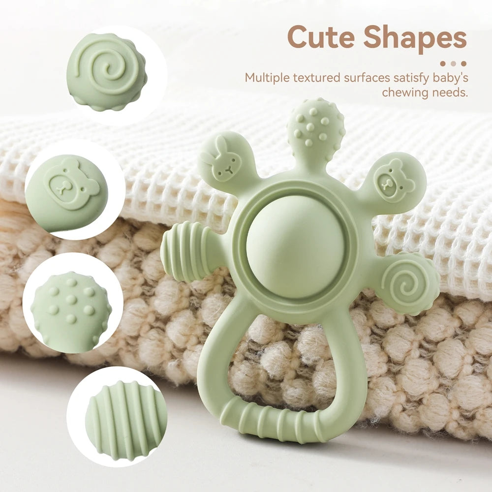 Silicone Baby Teether & Rattle – Food Grade Soothing Sensory Toy for Toddlers