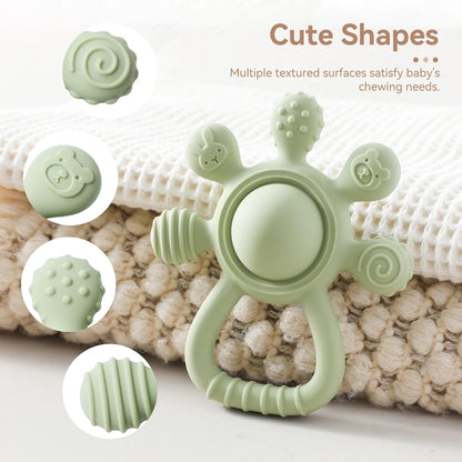 Silicone Baby Teether & Rattle – Food Grade Soothing Sensory Toy for Toddlers