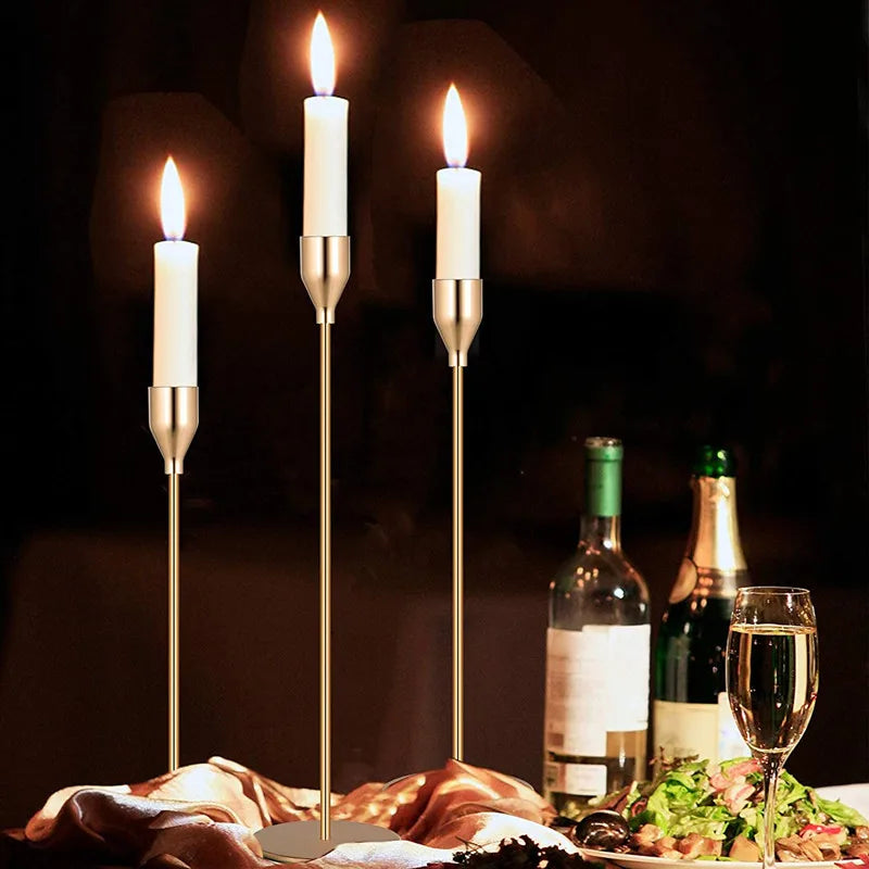 3Pcs Chinese Style Gold Metal Candle Holders – Wedding & Home Decor