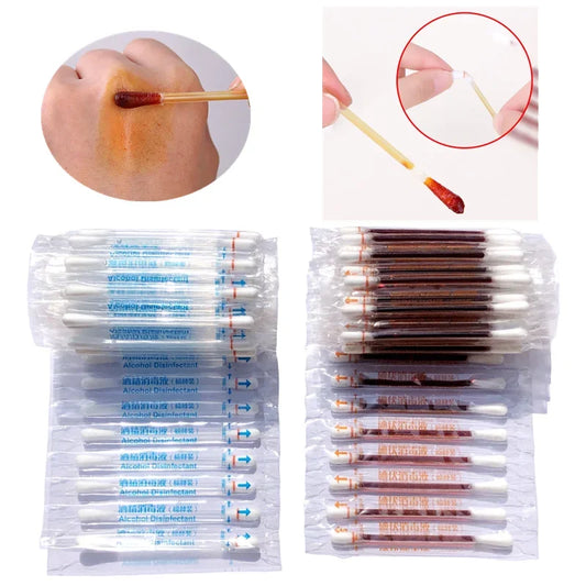 50/100pcs Disposable Iodine Cotton Swabs – First Aid & Wound Cleaning Sticks
