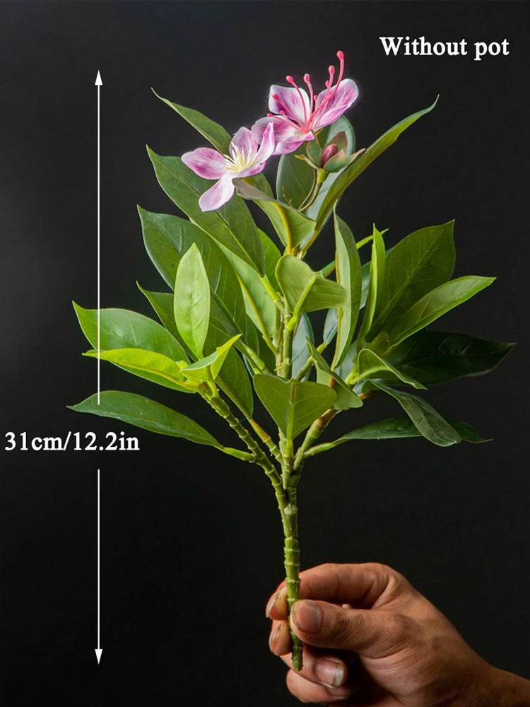 Artificial Azalea & Ficus Plants with Palm Leaves – 21-40cm Faux Greenery for Home Decor