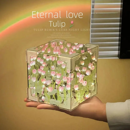 DIY Tulip Mirror Cube Lamp – Handmade Flower Night Light & Bedroom Decor Gift