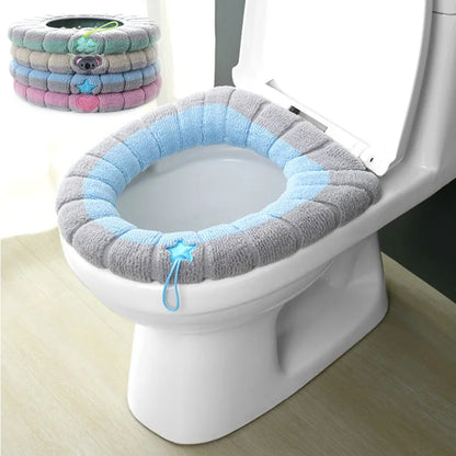Winter Warm Toilet Seat Cover – Thick Soft Washable Cushion with Handle
