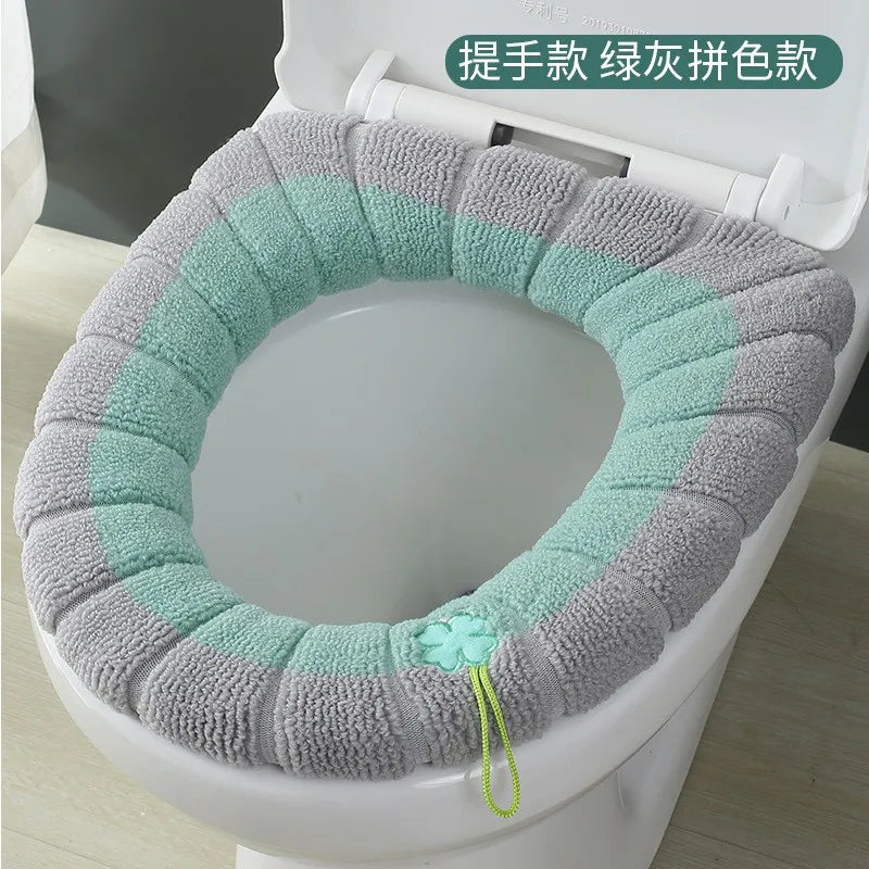 Winter Warm Toilet Seat Cover – Thick Soft Washable Cushion with Handle