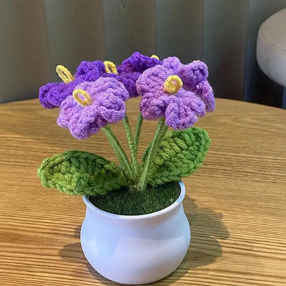 DIY Mini Handwoven Rose Plant – Woolen Thread Potted Decor for Office & Home
