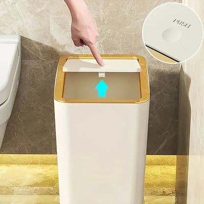 10L Odor-Proof Trash Can – One-Touch Modern Design, Durable Plastic, Leakproof Bin for Kitchen & Bathroom