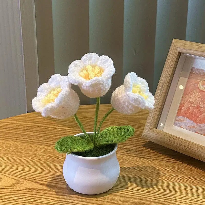 DIY Mini Handwoven Rose Plant – Woolen Thread Potted Decor for Office & Home