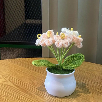 DIY Mini Handwoven Rose Plant – Woolen Thread Potted Decor for Office & Home