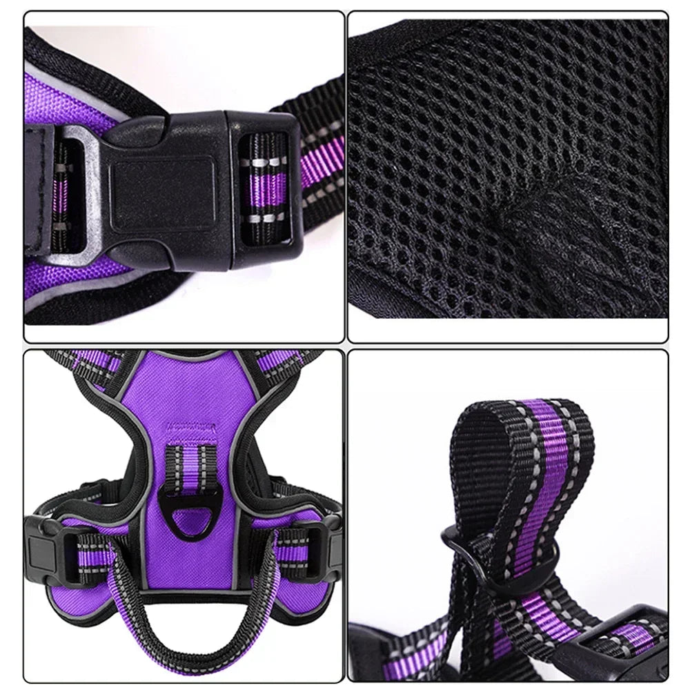Adjustable Reflective Nylon Dog Harness Vest – Soft No-Pull Pet Harness for Small to Large Dogs
