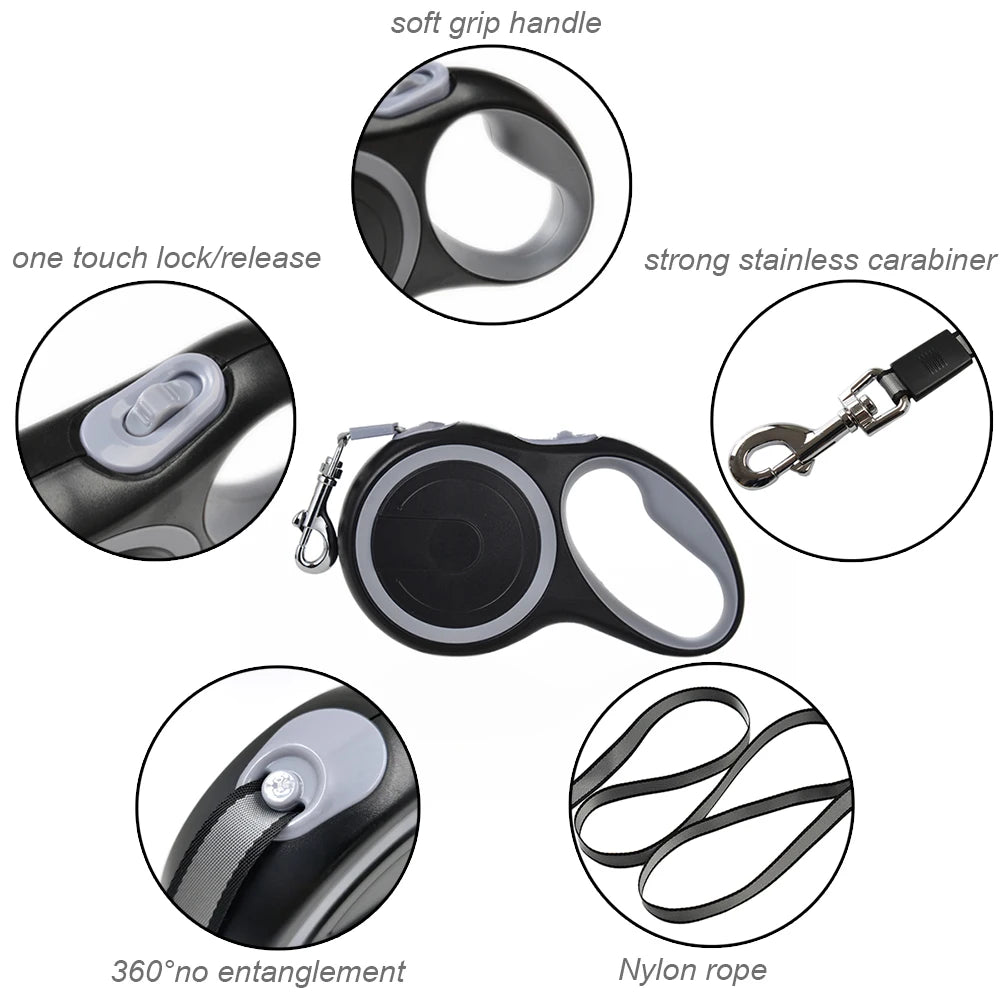 Retractable Dog Leash 5m/8m – Adjustable Rope Walking & Hiking Leash for Small to Large Dogs up to 50kg