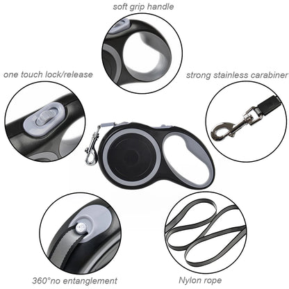 Retractable Dog Leash 5m/8m – Adjustable Rope Walking & Hiking Leash for Small to Large Dogs up to 50kg
