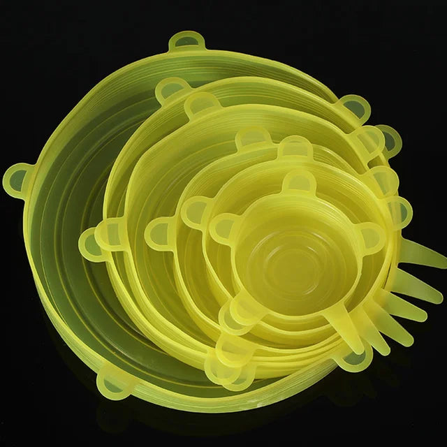 6PCS Reusable Silicone Lids Flexible Fresh-Keepers for Cans & Dishes