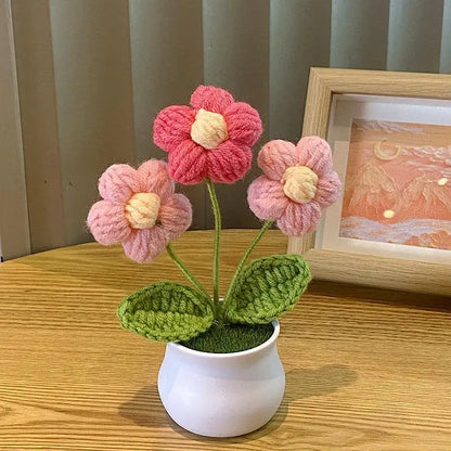 DIY Mini Handwoven Rose Plant – Woolen Thread Potted Decor for Office & Home