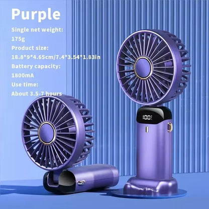 Foldable Handheld Mini Fan 3000mAh, 5-Speed, USB Rechargeable with Phone Stand & Display Screen