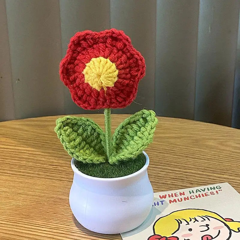 DIY Mini Handwoven Rose Plant – Woolen Thread Potted Decor for Office & Home