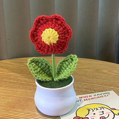 DIY Mini Handwoven Rose Plant – Woolen Thread Potted Decor for Office & Home