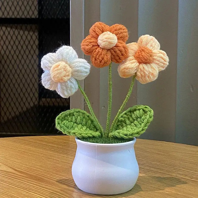 DIY Mini Handwoven Rose Plant – Woolen Thread Potted Decor for Office & Home
