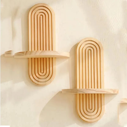 Boho Wooden Wall Shelf – Modern Wall-Mounted Storage & Display Rack