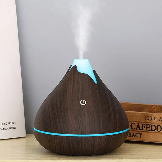 350ML Wood Grain Ultrasonic Essential Oil Diffuser with Remote & 7-Color LED Light