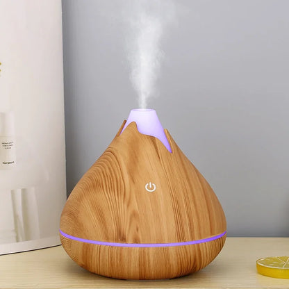 350ML Wood Grain Ultrasonic Essential Oil Diffuser with Remote & 7-Color LED Light
